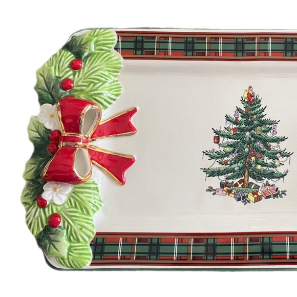 NIB Spode Christmas Tree Tartan Tray - Picture 3 of 6